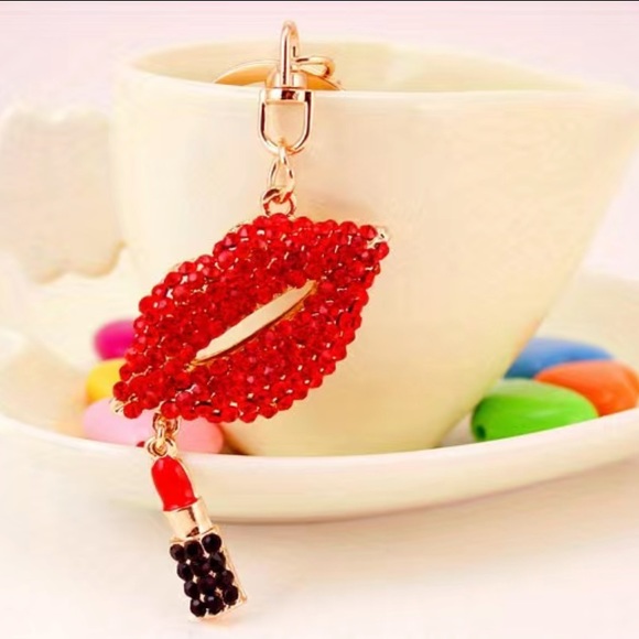 Rhinestone Red Lipstick Keychain Bag Charm - Picture 2 of 5